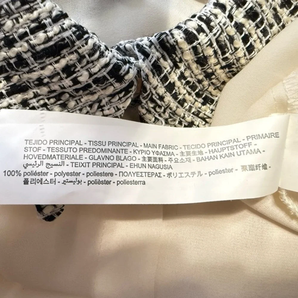 ZARA Cream Tweed Collar‎ Button Up Long Sleeve Blouse Women's L 88-21